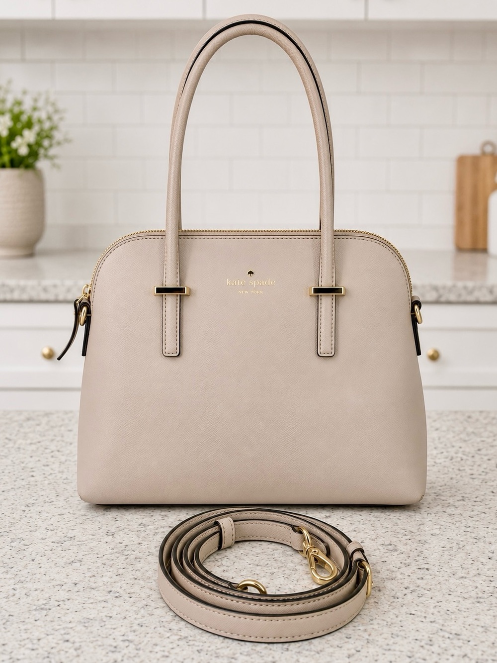 Kate Spade Cedar Street Maise Satchel Crossbody Warm Beige Saffiano Leather